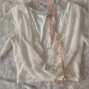 OH POLLY DISCONTINUED TOP - Cropped Pearl Embellished White/Cream Long Sleeve